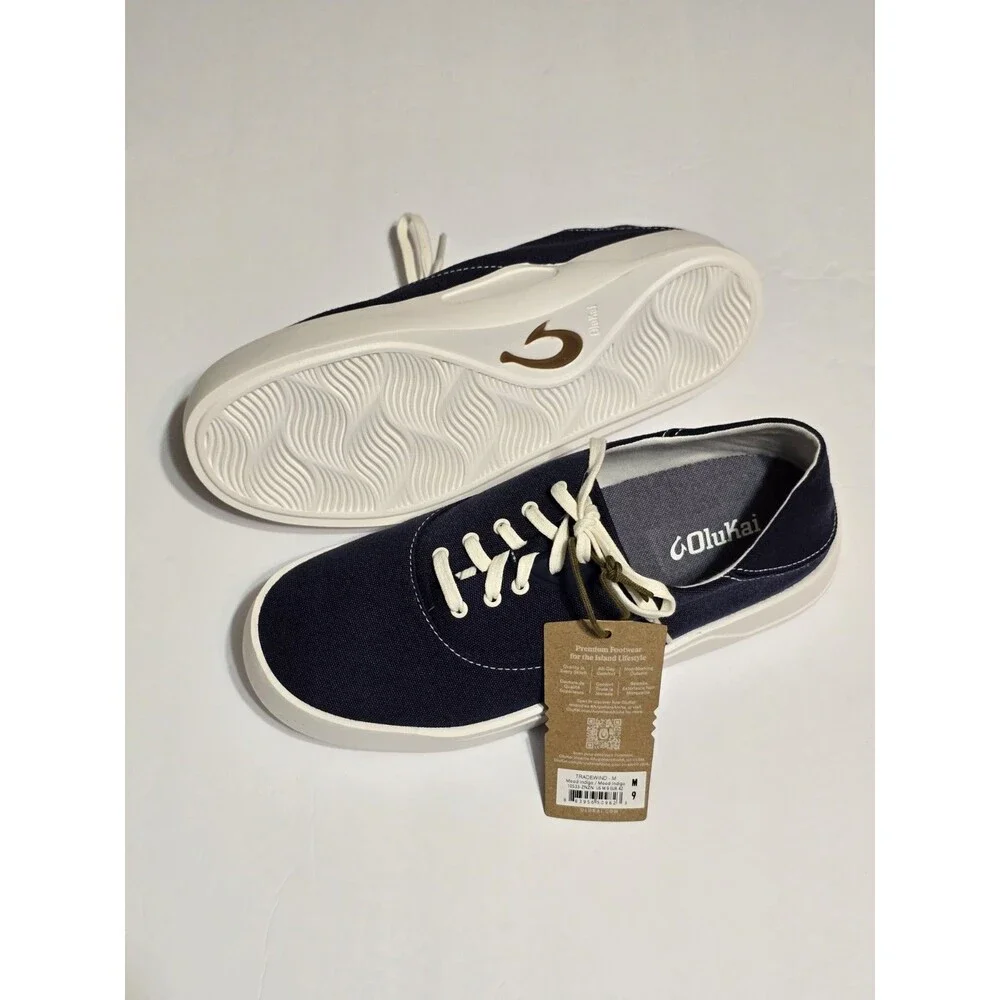 Olukai Tradewind Men's 9 Canvas Shoes Lace Up Boat Beach Sneakers - Indigo NWT
